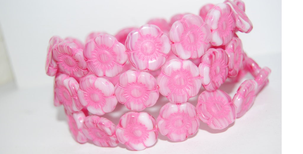 Round Flat Flower Pressed Glass Beads, (75000 47570), Glass, Czech Republic