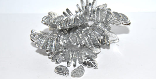 Czech Glass Pressed Beads Leaf, Crystal Crystal Silver Half Coating (30 27001), Glass, Czech Republic