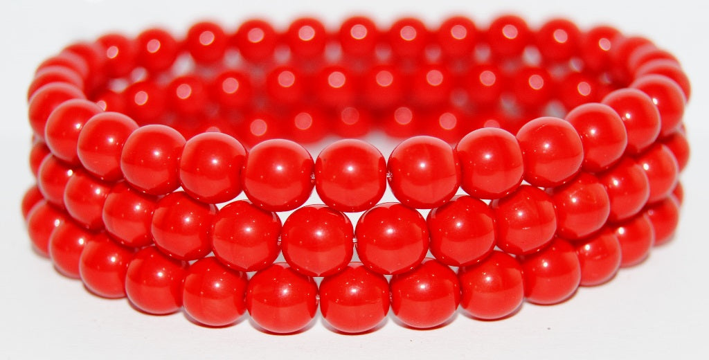 Round Pressed Glass Beads Druck, Red (93190), Glass, Czech Republic