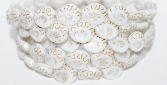 Tear Oval Pressed Glass Beads, White 54202 (2010 54202), Glass, Czech Republic