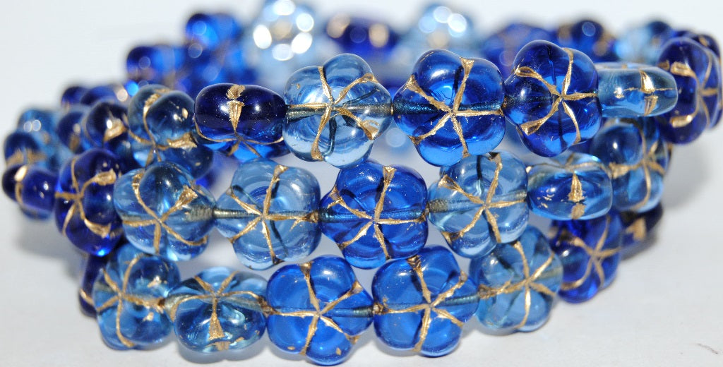 5-Petal Flower Pressed Glass Beads, Mixed Colors Blue 54202 (Mix Blue 54202), Glass, Czech Republic