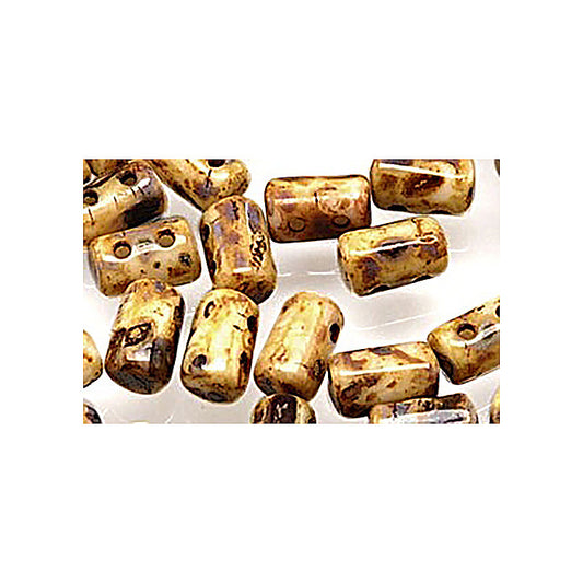 Matubo Rulla two-hole pressed glass beads cylinder Opaque White Picasso Glass Czech Republic