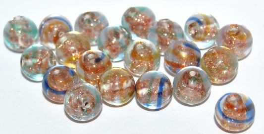 Czech Glass Hand Made Round Lampwork Beads With Aventurine, (10 B), Glass, Czech Republic