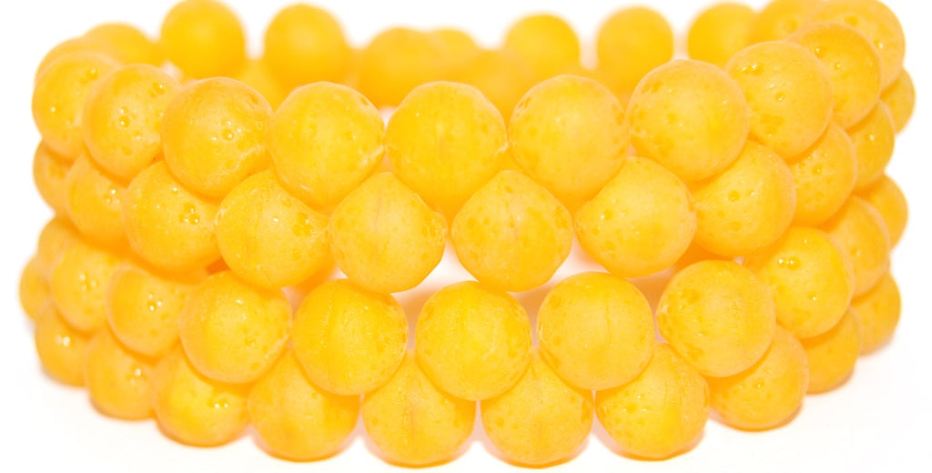 Round Orange Friut Pressed Glass Beads, Opal Yellow Matte (81210 M), Glass, Czech Republic