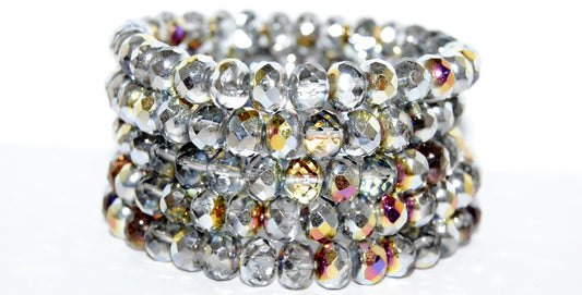 Faceted Special Cut Rondelle Fire Polished Beads, Crystal Jet Volcano (30 28001), Glass, Czech Republic