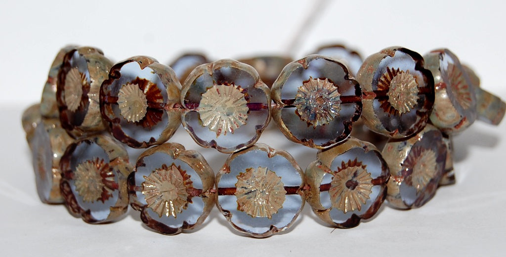 Table Cut Round Beads Hawaii Flowers, Transparent Light Amethyst 43400 (20210 43400), Glass, Czech Republic