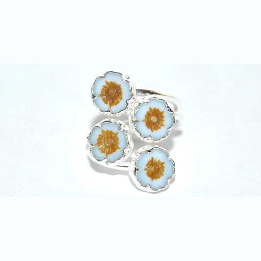 Adjustable Ring with Polished Czech Glass Bead, Hawaiian Flower 8 mm (G-34-J)