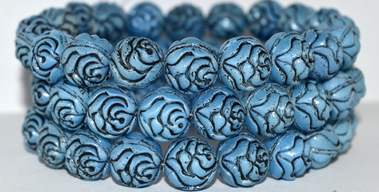 Round Rose Pressed Glass Beads, (7624 23202), Glass, Czech Republic