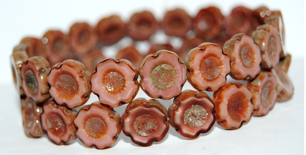 Table Cut Round Beads Hawaii Flowers, (77603 43400), Glass, Czech Republic