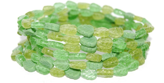 Lilac Leaf Pressed Glass Beads, Green Light Violet Silver Lined (Green 3), Glass, Czech Republic