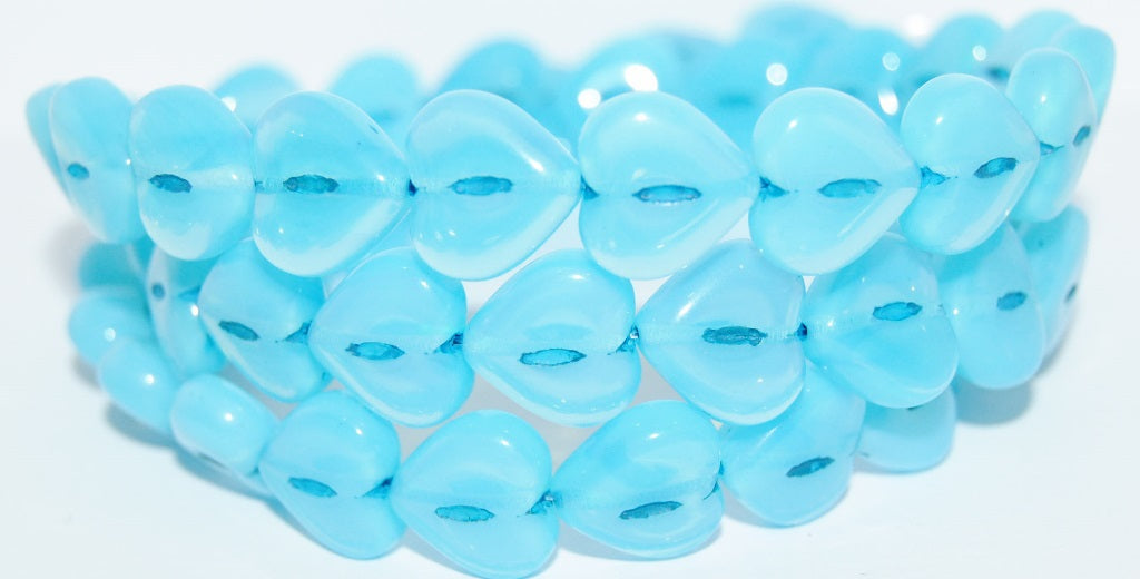 Heart Pressed Glass Beads, Opal Aqua 46460 (61000 46460), Glass, Czech Republic