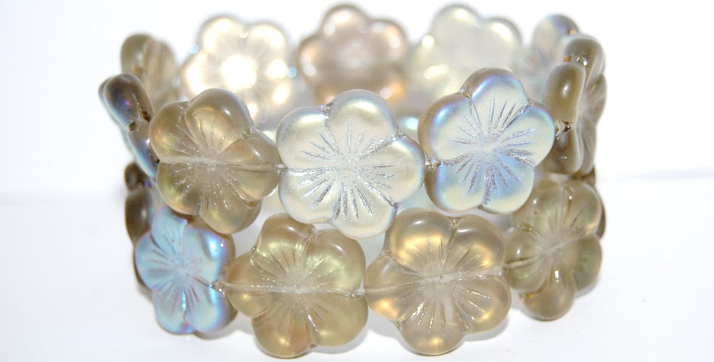 Round Flower Hibiskus Pressed Glass Beads, (40020 Abm), Glass, Czech Republic
