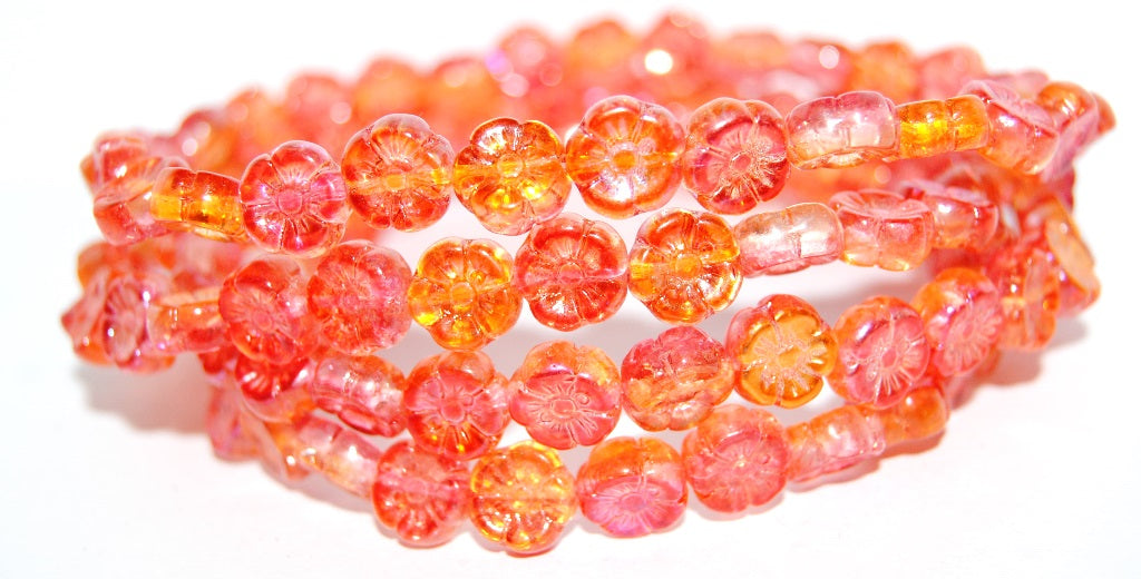 Hawaii Flower Pressed Glass Beads, Crystal 48109 (30 48109), Glass, Czech Republic