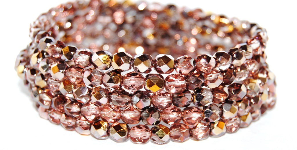Fire Polished Round Faceted Beads, Transparent Pink 27101 (70110 27101), Glass, Czech Republic
