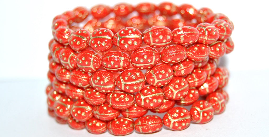 Ladybug Insect Pressed Glass Beads, Red 54202 (93190 54202), Glass, Czech Republic