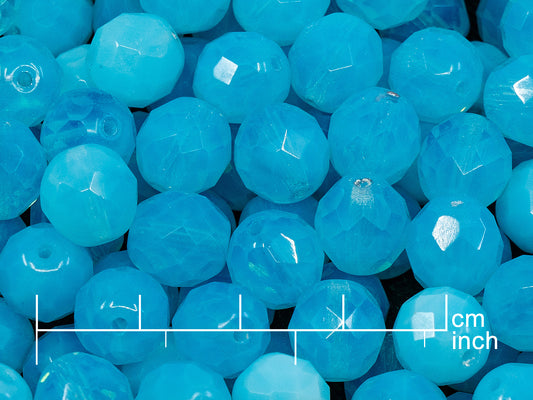 OUTLET 250g Fire Polished Round Faceted Beads, 10 mm, Opal Aqua (151-19001-10x10-61000)