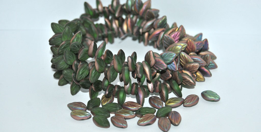 Czech Glass Pressed Beads Leaf, Transparent Green Vitex 2Xside (50230 Vitex 2Xside), Glass, Czech Republic