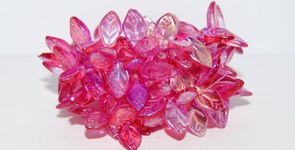 Leaf Pressed Glass Beads With Dots, 48120 (48120), Glass, Czech Republic