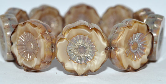 Table Cut Round Beads Hawaii Flowers, (17006 43400), Glass, Czech Republic
