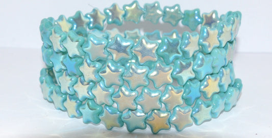 5-Point Star Pressed Glass Beads, Opal Aqua Ab 2Xside (61310 Ab 2Xside), Glass, Czech Republic