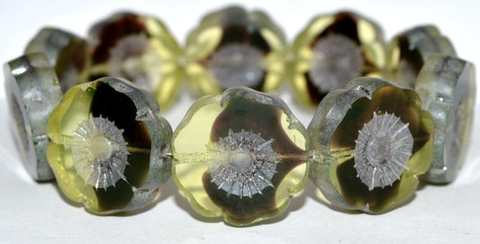 Table Cut Round Beads Hawaii Flowers, 27801 Hematite (27801 14400), Glass, Czech Republic