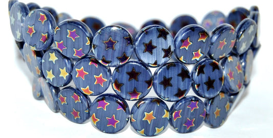 Flat Round Coin Pressed Glass Beads, (33070300 Stars Batika), Glass, Czech Republic