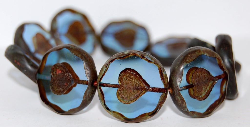 Table Cut Round Beads With Heart, 87311 Travertin (87311 86800), Glass, Czech Republic