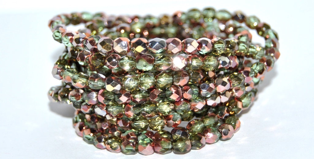 Fire Polished Faceted Glass Beads Round, Transparent Green 27101 (50500 27101), Glass, Czech Republic