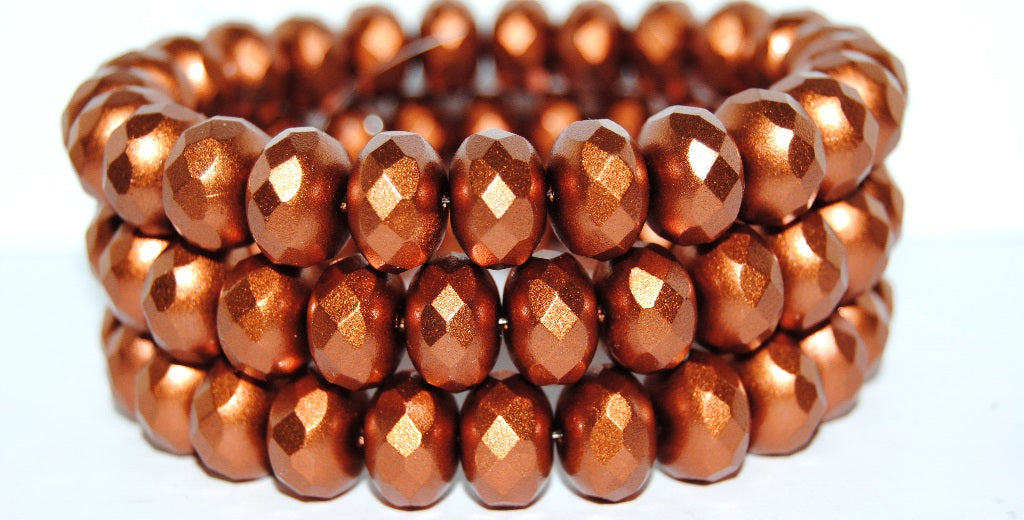 Faceted Special Cut Rondelle Fire Polished Beads, Copper Matt (1750), Glass, Czech Republic