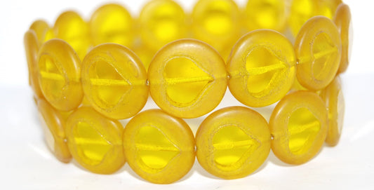 Table Cut Round Beads With Heart, Transparent Yellow 14405 (80010 14405), Glass, Czech Republic
