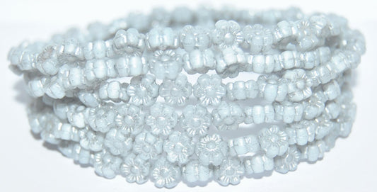 Hawaii Flower Pressed Glass Beads, White 54201 (2010 54201), Glass, Czech Republic