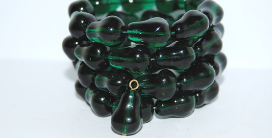 Pear Fruit Pressed Glass Beads, Transparent Green Emerald (50150), Glass, Czech Republic