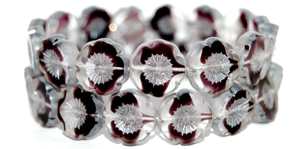 Table Cut Round Beads Hawaii Flowers, 27008 Luster Cream (27008 14401), Glass, Czech Republic