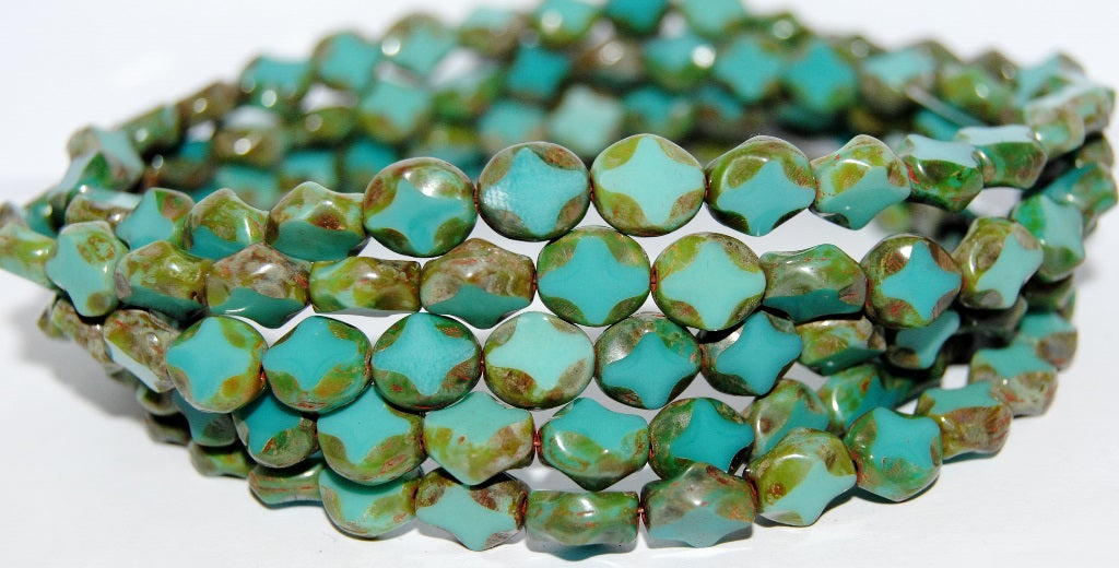 Table Cut Oval Beads, Turquoise Travertin (63130 86800), Glass, Czech Republic
