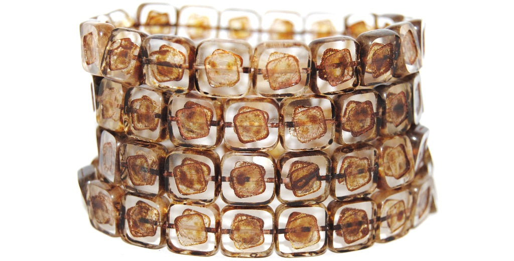 Table Cut Square Beads With Turned Square, Crystal Travertin (30 86800), Glass, Czech Republic