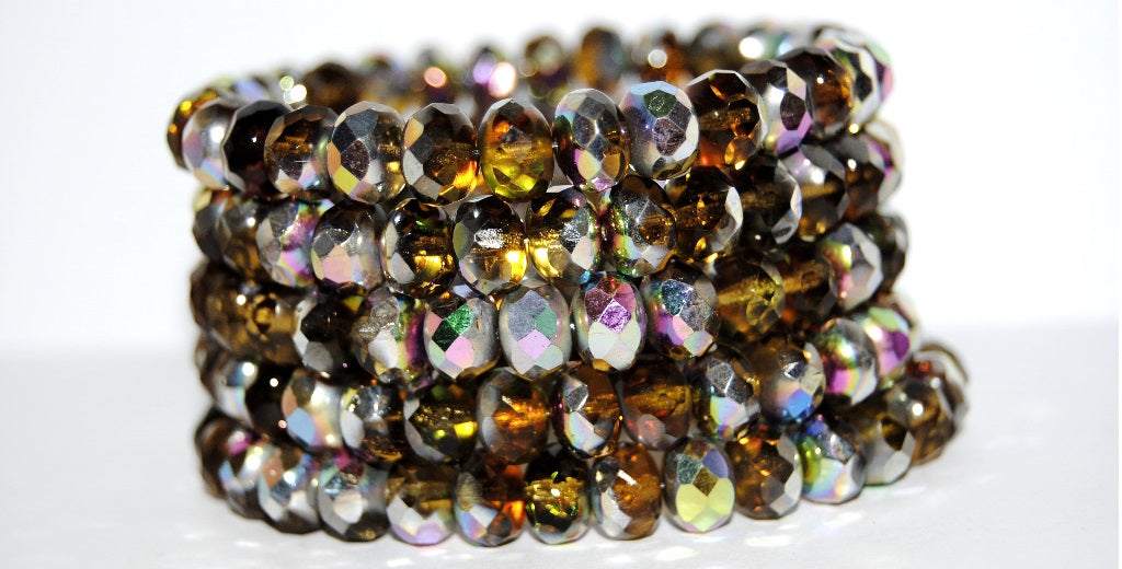 Faceted Special Cut Rondelle Fire Polished Beads, Transparent Orange Vitr (10060 Vitr), Glass, Czech Republic