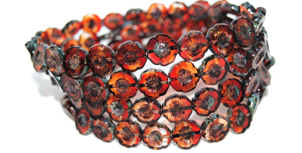 Table Cut Round Beads Hawaii Flowers, 9003008 Stain Strong (9003008 86805), Glass, Czech Republic