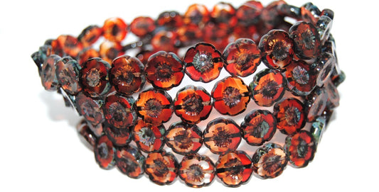 Table Cut Round Beads Hawaii Flowers, 9003008 Stain Strong (9003008 86805), Glass, Czech Republic