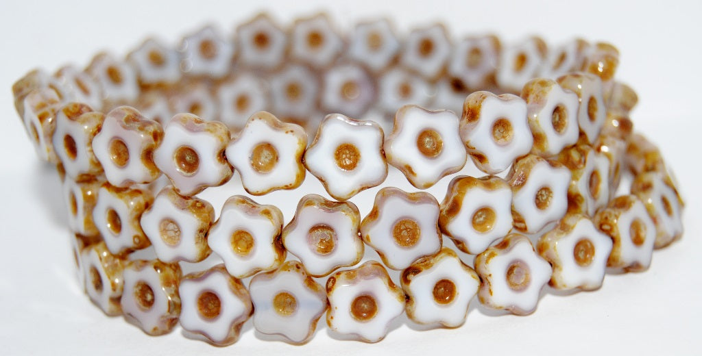 Table Cut Flower Beads With Dot, 7224 Travertin (7224 86800), Glass, Czech Republic