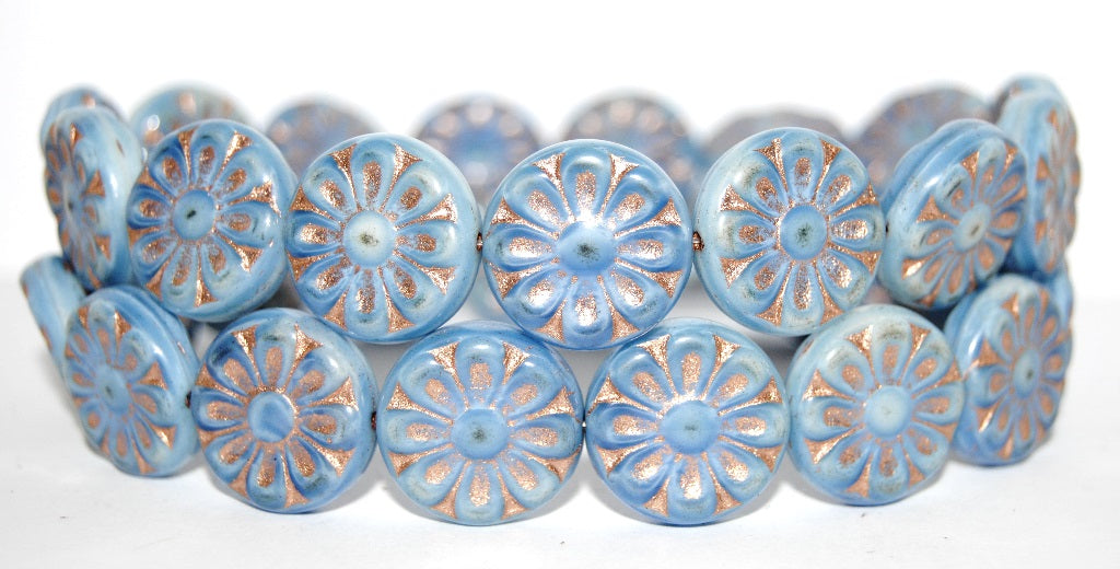 Flat Round With Flower Pressed Glass Beads, (7624 54200), Glass, Czech Republic