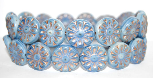 Flat Round With Flower Pressed Glass Beads, (7624 54200), Glass, Czech Republic