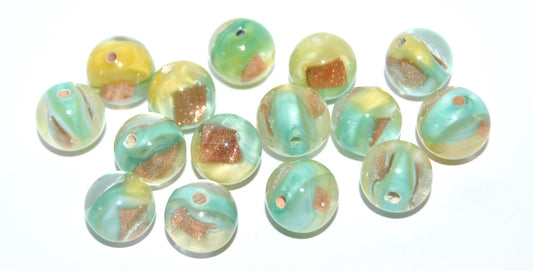 Czech Glass Hand Made Round Lampwork Beads With Aventurine, (10 G), Glass, Czech Republic