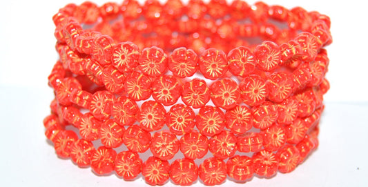 Hawaii Flower Pressed Glass Beads, Deep Orange  43803 (93140 43803), Glass, Czech Republic