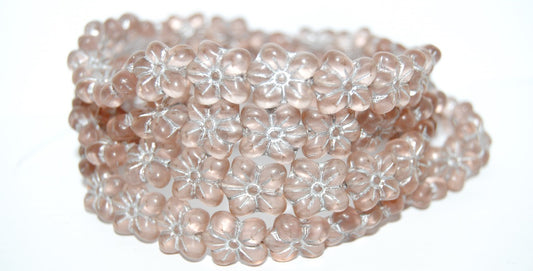 Flower Pressed Glass Beads, Transparent Pink 54201M (70110 54201M), Glass, Czech Republic