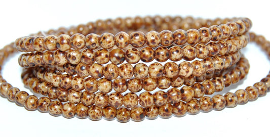 Round Pressed Glass Beads Druck, Beige Travertin (13020 86800), Glass, Czech Republic