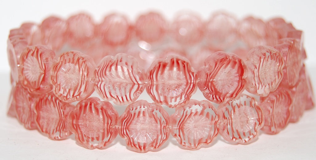 Table Cut Round Beads Hawaii Flowers, 8911 Luster Cream (8911 14401), Glass, Czech Republic