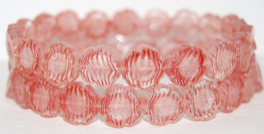 Table Cut Round Beads Hawaii Flowers, 8911 Luster Cream (8911 14401), Glass, Czech Republic