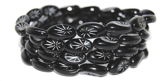 Oval With Rays Pressed Glass Beads, Black 54201 (23980 54201), Glass, Czech Republic