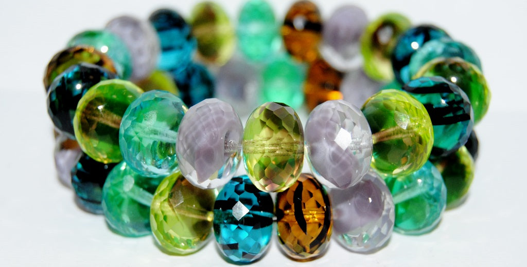 Faceted Special Cut Rondelle Fire Polished Beads, Color Mixed Colors Pavi (Color Mix Pavi), Glass, Czech Republic