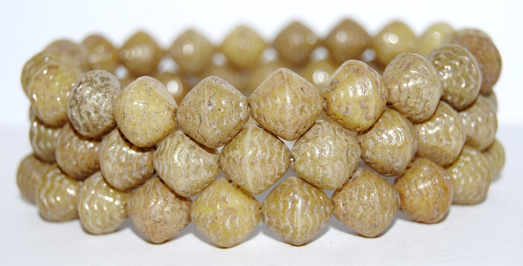 Bicone Pressed Glass Beads Wasp Nest, Beige 43400 (84000 43400), Glass, Czech Republic